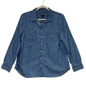 Talbots Womens Denim Shirt Blue XLP Petite Cotton Chambray Button Down Pocket
